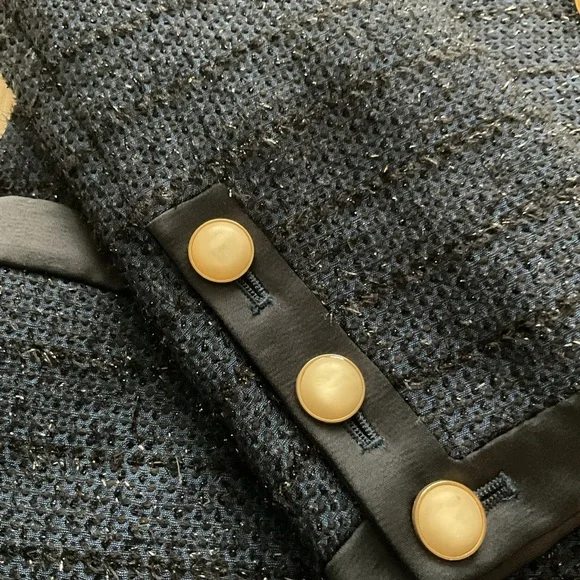 Worth New York Navy Textured Metallic Blazer with Pearl Buttons - Picture 3 of 6